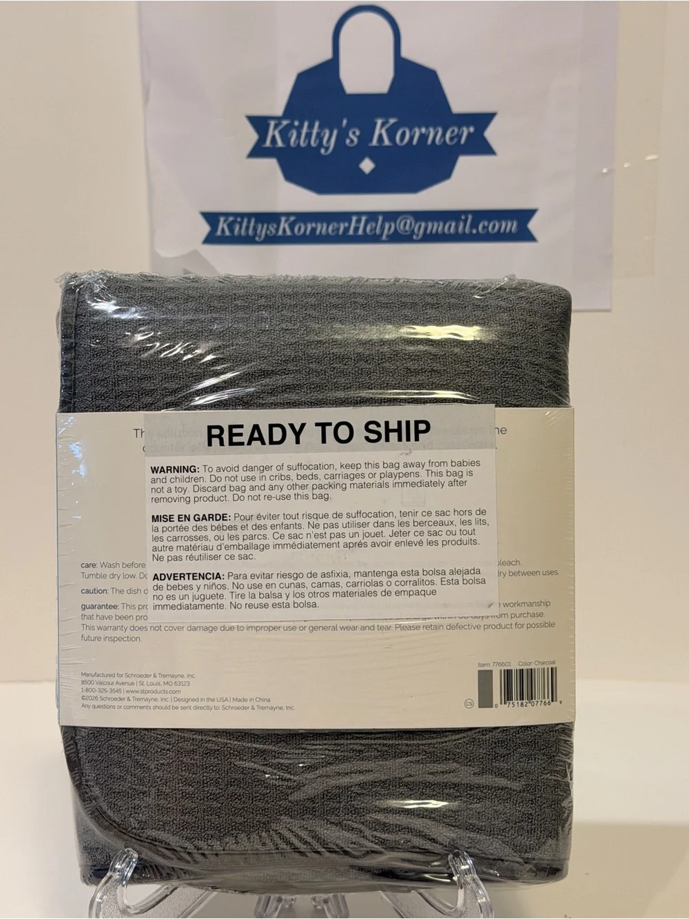 NWT Aura Microfiber Dish Drying Mat - Charcoal Grey Honeycomb 18” x 30”